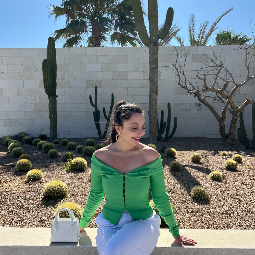 Off the shoulder green corset top